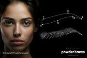 On the left woman's face and on the right brow, outline with 6 points and underneath it a brow pattern.