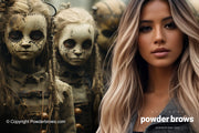 An attractive woman is on the right, and kid-zombies are on the left behind her.