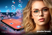 A blonde woman with glasses on the right and a digital concept of a smartphone with bubbles rising from it on the back left.