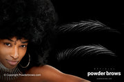 An attractive black woman with a significant afro haircut on the left and two white hairstyle patterns on a black background on the right.