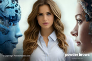 An attractive woman is in the center, an AI concept-based robot is on the left of her, and an android woman is on the right.