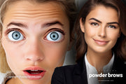 A blond girl with a filter that makes eyes extremely large on the left and a woman with a conficent smile on the right.