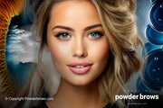 An attractive woman's face is in front of stylized waves, and a picture of the hurricane is on the back.