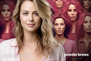 An attractive woman in front and a group of identical women with red hair and zombi-like expressions in the back.